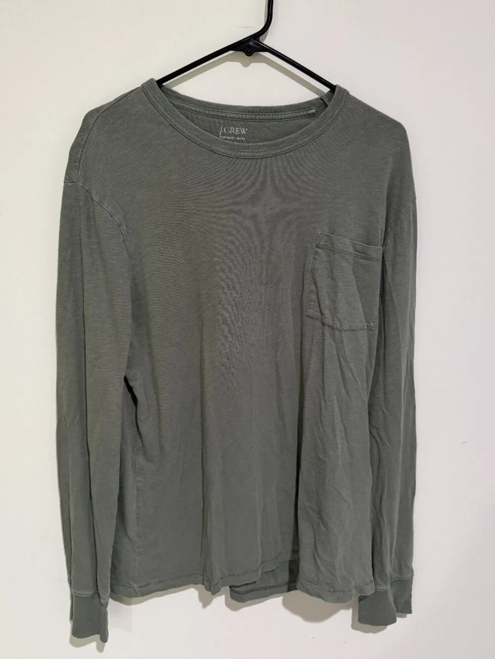 J. Crew Garment Dyed Slub Cotton Green Long Sleeve Shirt Sz L